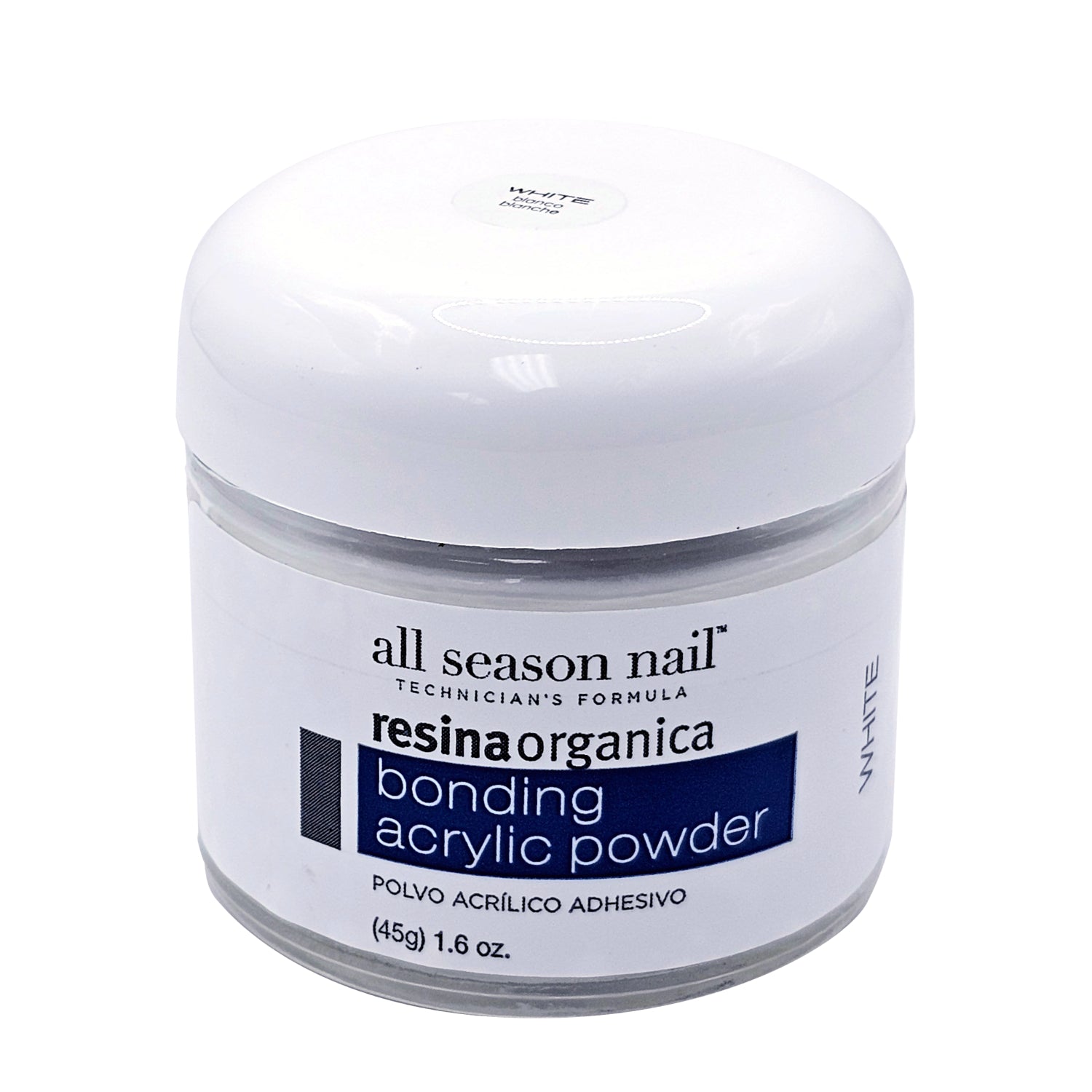 All Season Nail - Basic Acrylic Powder - Resina Orgánica Bonding- White 1.6 oz